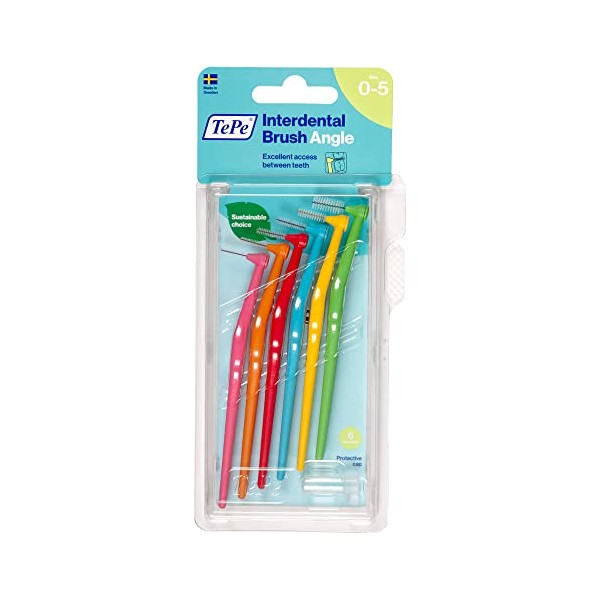 TePe Angle Interdental Brushes Mixed Pack / Samples of Every Size / Easy and simple interspace cleaning with long handle and angled neck / 2 x 6 brushes