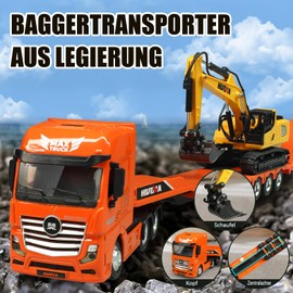 HUGMIE Huina1729 Truck Toy, Construction Site Vehicles with Excavator Children, Tow Truck and Excavator Toy from 8 Years, Huina1729 Truck Size 35.5 x 5 x 6.5 cm