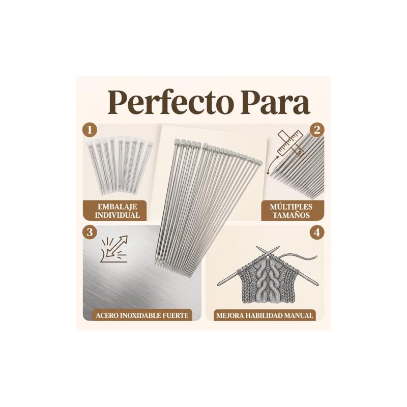 Juego de Agujas de Tejer de Acero Inoxidable de una