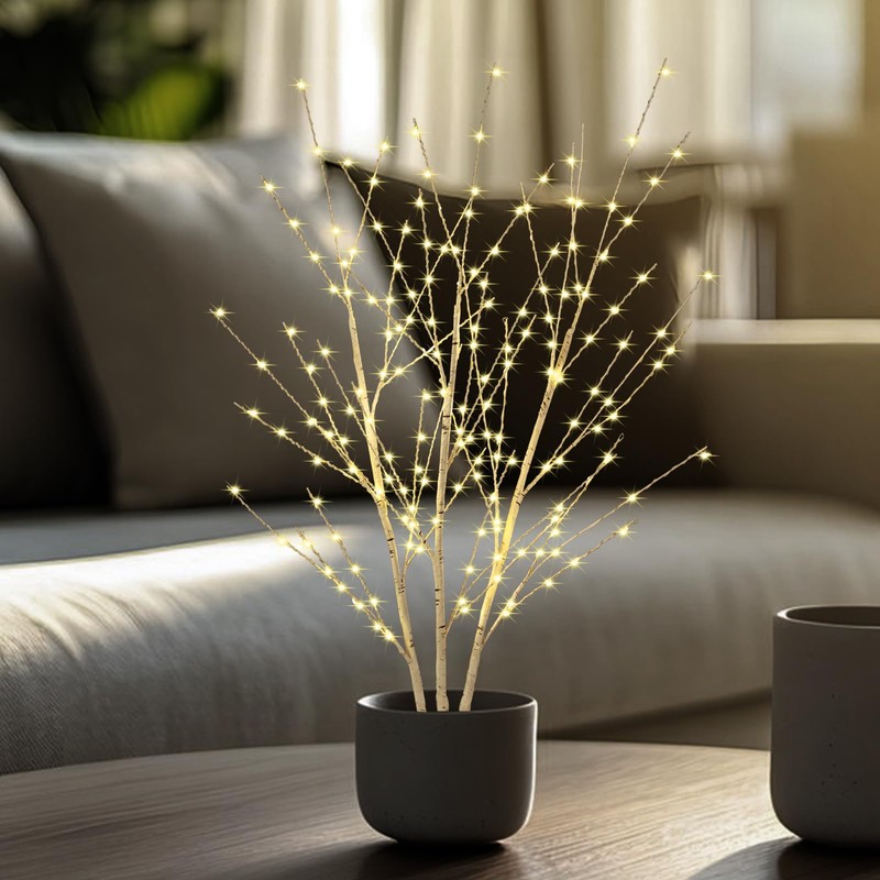 Lighted Birch Branches Plug in with Timer 33IN 180 LED