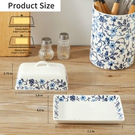 butter box,butter dish with lid blue,butter saver,French butter Dish,Microwave and Dishwasher Safe,Blue and white(4.6 in x 7.1 in)