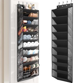 Mefirt 10 Tier Clear Over the Door Shoe Organizer with Deep Pockets, Door Shoes Rack with Hard Tube to Keep the Shape, Hanging Shoe Rack for Closet Organizers & Storage, Behind Door Shoe Holder Black