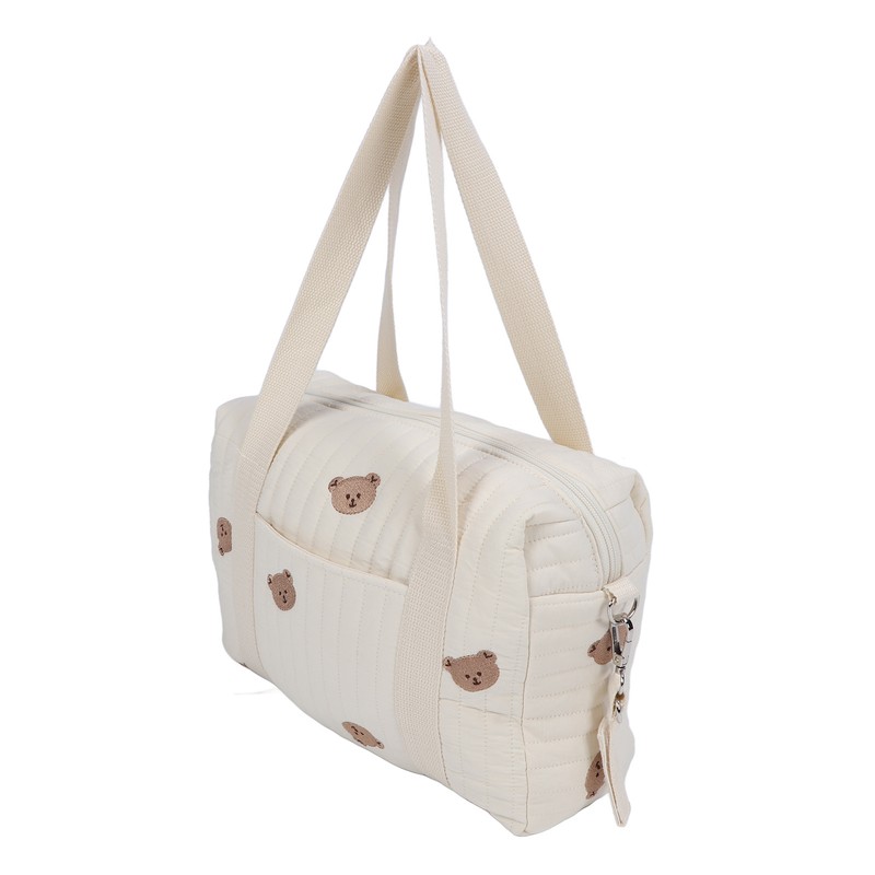 Multifunctional Baby Stroller Storage Bag Zipper Embroidery Reusable Handbag Nappy