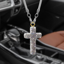 Bling Car Hanging Ornament, Crystal Rhinestone Car Rearview Mirror Pendant for Women, Diamond Rear View Mirror Charm Present, Universal Decor Accessories for Automotive Interior Mirrors (Sliver)