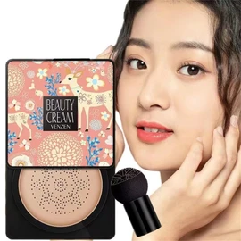Voluroky Cushion Foundation VENZEN Beauty Cream, Whitening, Shiny, Moisturizes and Brightens Skin, 6 in 1 Cover in One Moment, Provides Powerful Coverage That Allows You to Breathe; Provides Moisturizing Tend to Dry Skin, Keeps Your Skin Smooth and Shiny