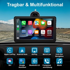 Wireless Car Radio for Apple Carplay Display - Jimtour Portable Android Car Screen, Apple Car Play 7 Inch IPS Touch Screen, MirrorLink, Airplay, Bluetooth, Siri, FM, AUX, Navigation for Car Truck Sat