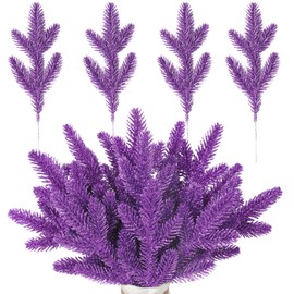 RECUTMS Christmas Artificial Glitter Branches Christmas Twigs Foliage Stems Pack of 20 Greenery for Centerpieces Christmas Decoration Pine Branches Fake Plastic Winter Garland Wreath (Purple)