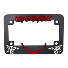 LP Frameworks Why So Serious? for Joker Motorcycle 3D Raised License Plate Frame | 1 Pack Motorcycle License Plate Cover | Universal Motorcycle License Plate Holder | Auto Accessories (Red and White)