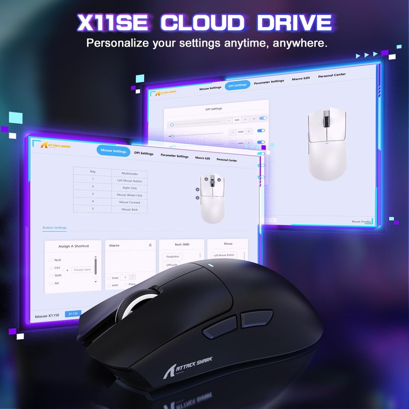 Attack Shark X11SE Ultra-Light Wireless Gaming Mouse, Tri-Mode-2.4G/USB-C Wired/BT, PixArt