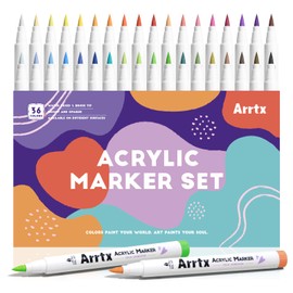 Arrtx Acrylic Paint Pens 36D,Brush Tip Markers for Rock, Wood, Ceramic, Glass, Canvas, Metal, Plastic, Fabric, Stone & DIY Projects