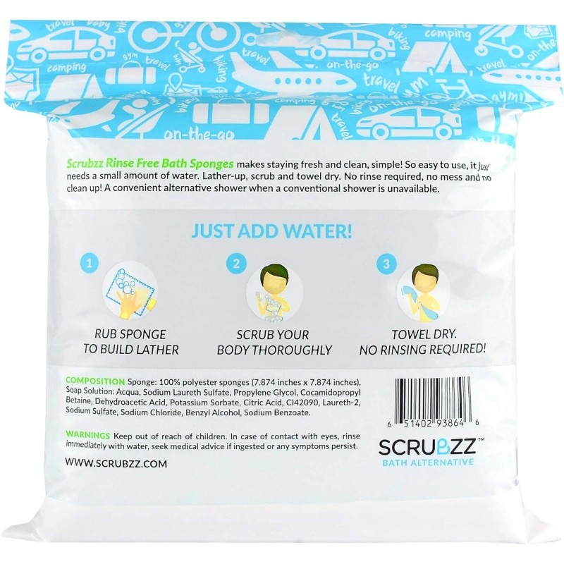 Scrubzz Unscented Bathing Wipes Pack Of 25 Water Activated Hypoallergenic