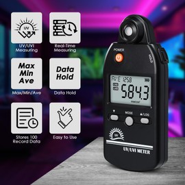 JuviPerpric UV Meter, UV Index Meter, 280-400 nm Handheld Digital Radiometer UVA/UVB/UVI Meter, 0-5000 μW/cm² Measuring Range UV Light Detector for Reptiles