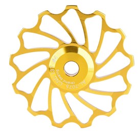 VGEBY1 Bicycle Front Derailleur Pulley, Pack of 2 Golden 11 t / 13 t Bicycle Guide Pulley Ceramic Bearing Rear Pulley Jockey Wheel with Hole Adapter for Mountain Bike Road Bike