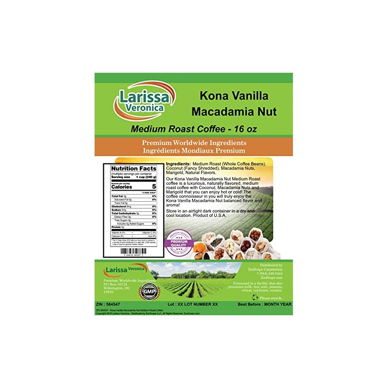 Kona Vanilla Macadamia Nut Medium Roast Coffee (Gourmet, Naturally Flavored,