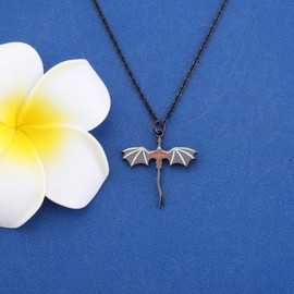 KEYCHIN Four Wing Necklace Dragon Rider Book Gifts Empyrean Book Series Jewelry Ya Fantasy Book Lover Gifts, Large, Stainless Steel, stainless steel
