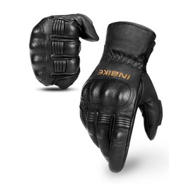 INBIKE Winter Motorcycle Gloves, Cold Weather Thermal Leather Full Finger Motorbike Gloves Black Medium