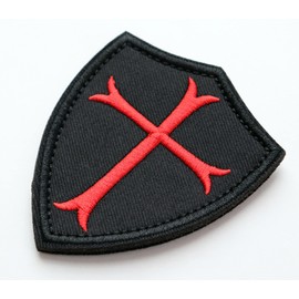 Knights Templar Shield Patch (Cross Symbol / Coat of Arms) Velcro (Velcro/Velcro) Detachable Military Airsoft Embroidery Patch (Red/Black)