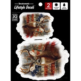 Patriotic Deer Decals - Set of 2 Hunting Deer American Flag Vinyl Car Stickers for Vehicles Truck Window - USA Flag American Made