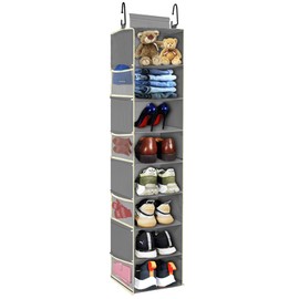 roomtalk Large-Sized Hanging Shoe Organizer 8-Shelf, Hanging Closet Organizer with 8 Side Pockets, Wider Hanging Shelves for Storage Shoes Clothes 9" W × 11.8" D× 48" H, Grey