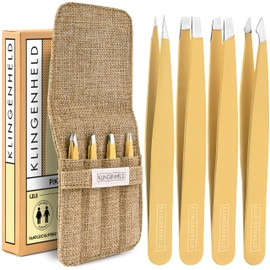 KLINGENHELD® Precise Tweezers Set with Hand-Cut Tips - Perfect for All Applications - Includes Cotton Case 100% Plastic-Free & Sustainable - Tweezers Eyebrow Plucking, 21 Colours