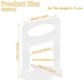 WOPPLXY Pack of 500 Tile Levelling System 1.5 mm, Plastic Tile Laying Aid, Levelling System Tiles for Tiles Height 6-15 mm (500 Pull Tabs, 1.5 mm)