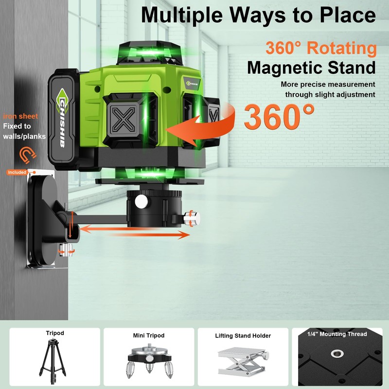 16 Lines Green Laser Level Kit -4x360° 4D Self-Leveling Cross