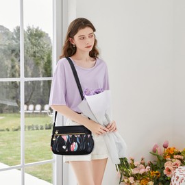 FORRICA Women's Crossbody Bag, Large Capacity, Stylish, Print, Shoulder Bag, Lightweight, Nylon, Messenger Bag, Multiple Pockets, Flower A