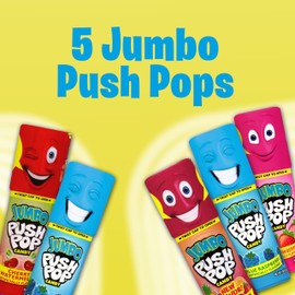 Push Pop Jumbo Lollipop Candy Assortment - Strawberry, Blue Raspberry, Berry Blast, Cherry Watermelon, 5 Count