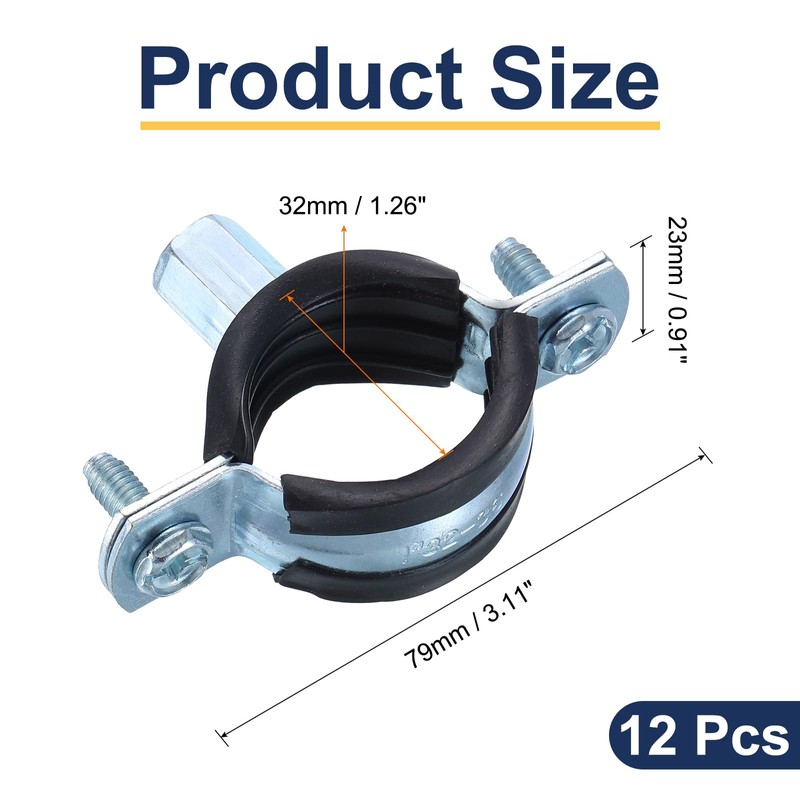 sourcing map 12 Pcs Split Ring Pipe Hanger, 32mm/1.26inch Adjustable