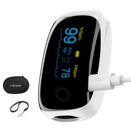 Rechargeable Pulse Oximeter Fingertip Oxygen Monitor Fingertip with SpO2 Pulse Rate and PI RR OLED Precision Fast Oximeter SpO2 Reading Outdoor Sports Home (White)