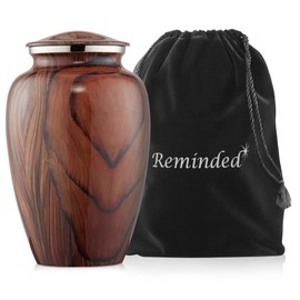 Reminded Adult Cremation Memorial Urn for Human Ashes, Cherry Wood Grain Brass Funeral Urn with Velvet Bag