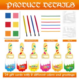 Fancy Land Valentines Day Gifts for Kids 24 Pack Valentines Cards Mini Watercolor Paint Set with Color Paper Paint Brush for Valentine's School Classroom Exchange Party Favors Goodie Bag Stuffers