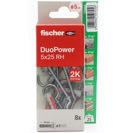 fischer - Duopower 5x25 Open Socket - 8U Multi Material Wall Anchors for Hanging Bikes, Pictures, Cabinets, TV Brackets, Shelves, Furniture