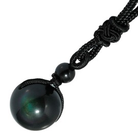 Nupuyai 16 mm Gemstone Beads Pendant Lucky Stone Chain for Men and Women, Crystal Healing Stone Necklace Lucky Charm Lucky Necklace Meditation Reiki Jewellery Gift, Rainbow Obsidian Stone, Rainbow