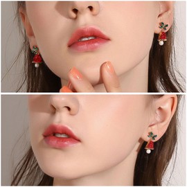 Red Crystal Bell Christmas Earring for Women Trendy Statement Dressy Holiday Christmas Bells Dangle Earrings Rhinestone Bow Christmas Stud Earrings for Women Teen Girls