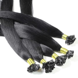 hair2heart Fusion U-TIP Keratin Bond Extensions | 100% real human hair extensions | 25 strands | smooth hair | #2/0, Black | 0.5 grams per strand | 20 inch