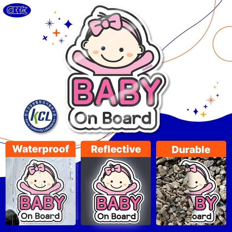 GEEKBEAR Baby on Board Car Sticker - Character Design, Reflective,