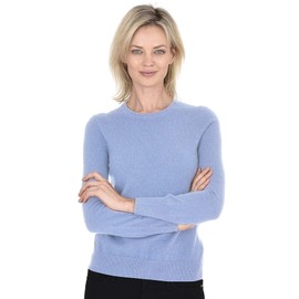 Cashmeren Women’s Basic Crewneck Sweater 100% Pure Cashmere Long Sleeve Round Neck Pullover (Bella Blue, Large)