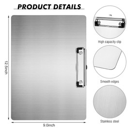 Motiskyy 4 Pcs Horizontal Metal Clipboards 9 X12. 5 Inch Letter/a4 Size Stainless Steel Landscape Clip Board with Low Profile Clip for Drawing, Sketching, Office, School Supplies, Non Magnetic
