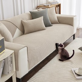 DUJUIKE Sofa Cover 1/2/3/4 Seater, Chenille Sofa Throw, Corner Sofa Cover, L-Shape Sofa Cover, Cat Sofa Protection, Wrinkle and Scratch Resistant, Washable, Non-Slip for U Shape Sectional Sofa (White