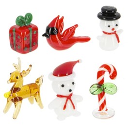 Christmas Miniature World Figurine Set Glass Candy Cane Santa Cardinal Snowman Reindeer Gift Polar Bear