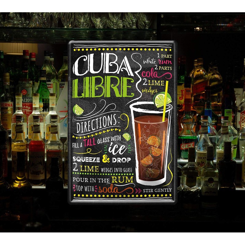 schilderkreis24 Tin Sign Cocktail Recipe "Cuba Libre" Decorative Bar Kitchen