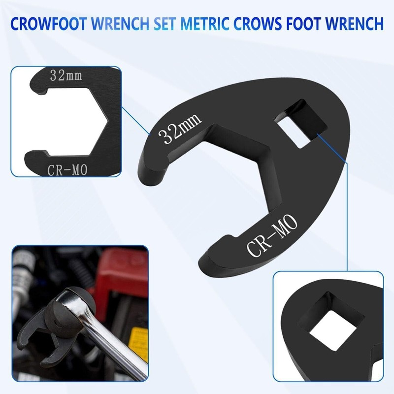 19PC Crow foot Flare Nut Wrench Set 3/8 1/2in Drive