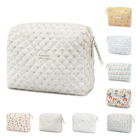 Cotton Makeup Bag, Portable Cosmetic Bag, Travel Toiletry Bag, Storage Pouches, Makeup Storage Organizer for Women Girls (Beige)