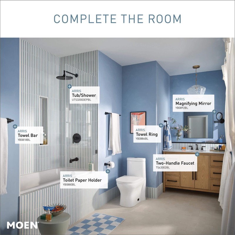 Moen YB0886BL Arris Modern Hand Towel Ring, Matte Black