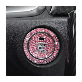 XINLIYA Bling Car Engine Start Stop Button Cover, 2PCS Crystal Rhinestone Vehicles One Click Push Start Ignition Button Ring Sticker, Sparking Auto Decorations Accessories, Universal Fit (Pink)