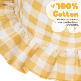 Zando Baby Sun Hat 6-12 Months Cute Ruffle Brim Baby Beach Hat Yellow Checkered Baby Hats with UPF 50+ Infant Sun Hat for Baby Girl Hats Adjustable Infant Bucket Hat for Baby Summer Caps