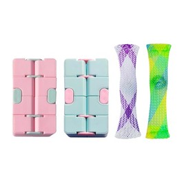 Paquete de 4 juguetes para aliviar el estrés y aliviar la ansiedad, cubo infinito, malla de mármol