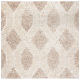 SAFAVIEH Memphis Shag Collection 6'7" Square Beige/Cream SG833E Abstract Non-Shedding Living Room Bedroom Dining Room Entryway Plush 1.2-inch Thick Area Rug