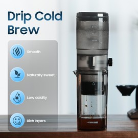 MHW-3BOMBER Drip Cold Brew Coffee Maker, Cold Brew Pitcher 400ml, Smooth Brew Quality Ice Coffee Maker with Uniform Speed Dripping, Black, ID6138B-OS